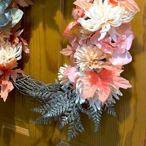 Peach, orange, cream, silver fall wreath - Picture 7 of 8
